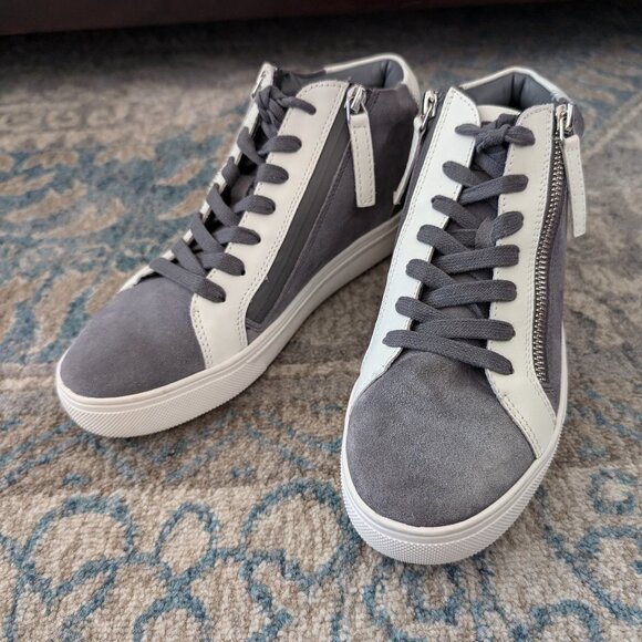 BLONDO Genesis Sneakers Women 8M Gray Leather Zip Lace Up Wedge‎ Shoes - Picture 1 of 12